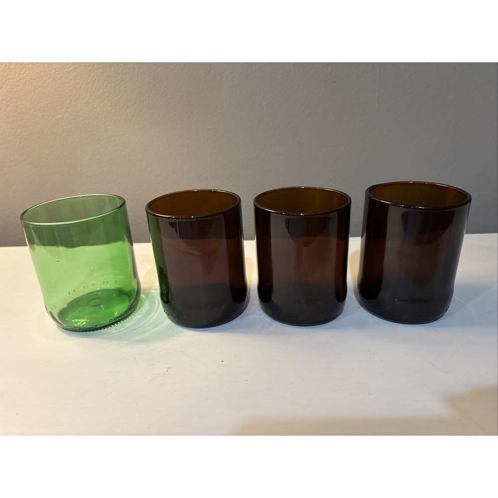 Vintage Lot Of Brown Amber Green Glass Glasses‎ Votive Holders 3" ?